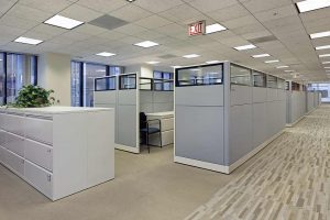 Photo of an office with cubicles